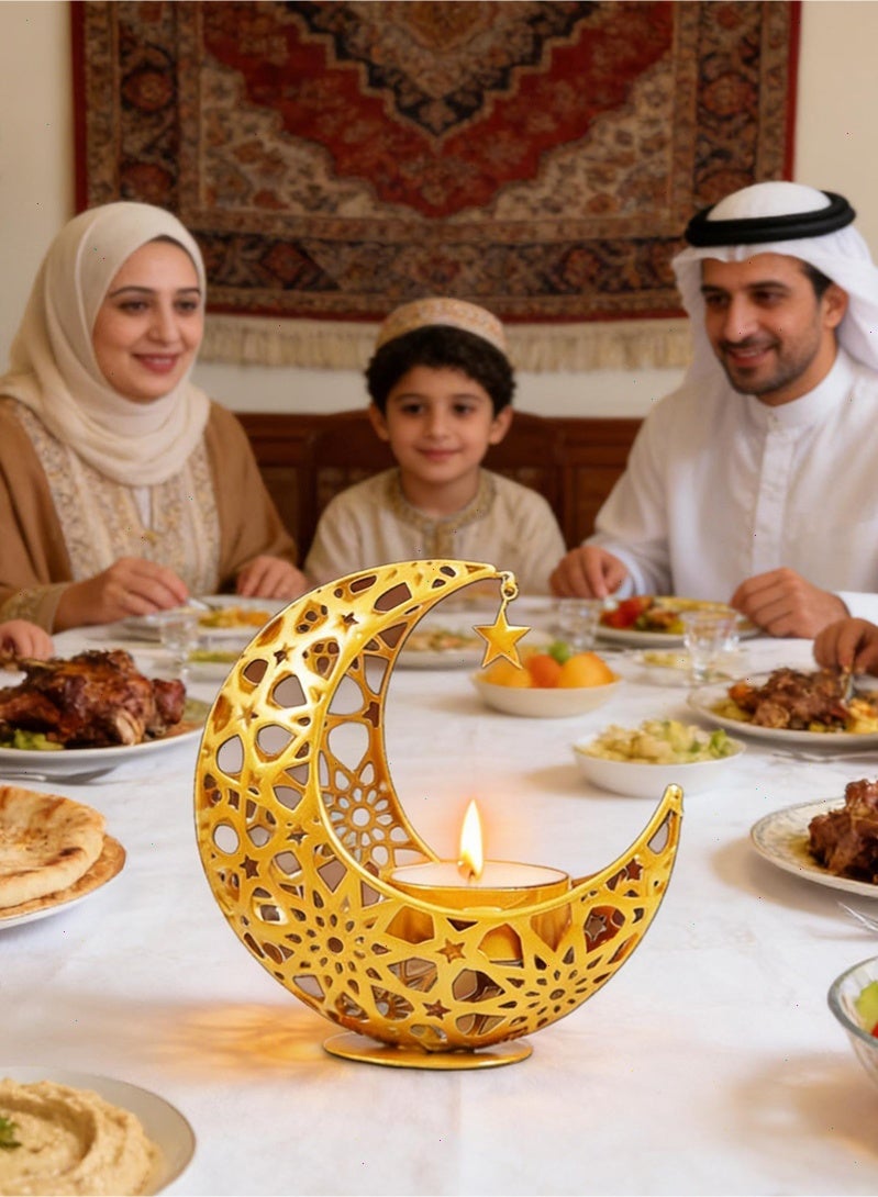 Topyich Ramadan candle holder, Gold Moon Shape Ramadan Candlestick, 10.8*10.8*5.4cm Small Candlestick, Ramadan decorations for Party Wedding Table - Image 4